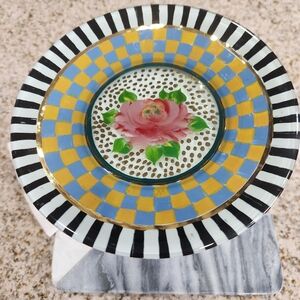 Vintage MacKenzie Childs Hand-painted Plate In "Full Bloom" Pattern- Rare Signed